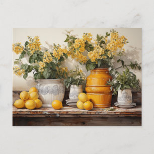 Yellow Kitchen Shelf Lemons Yellow Jar Flowers Postcard