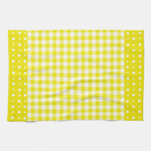 Yellow Kitchen Towel, Polka Dots and Check Gingham Tea Towel