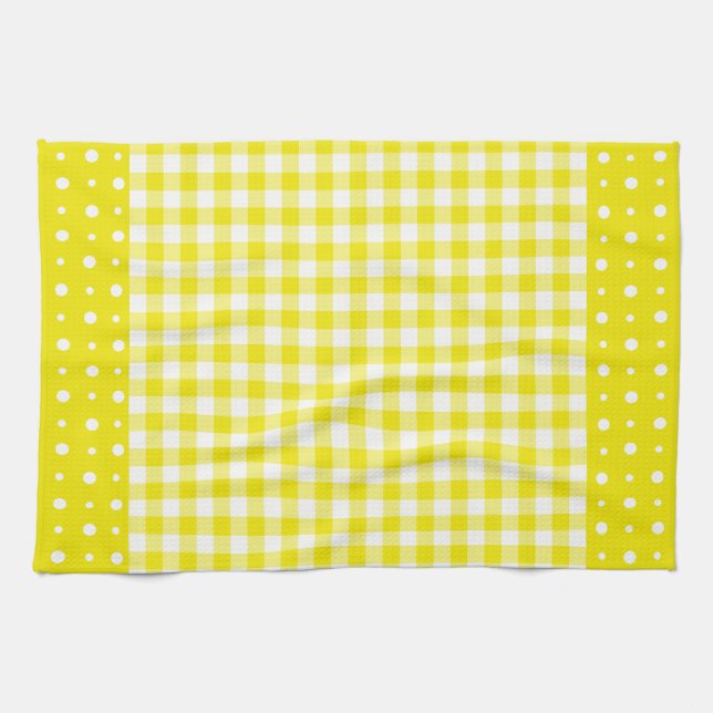 Yellow Kitchen Towel, Polka Dots and Check Gingham Tea Towel (Horizontal)