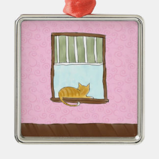Yellow Kitty in a Window Ornament