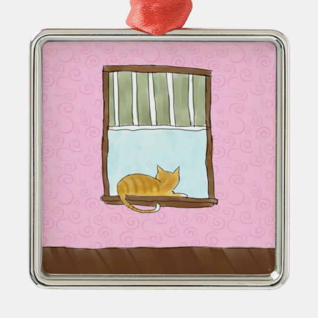 Yellow Kitty in a Window Ornament (Front)