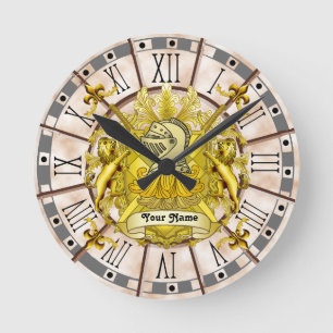 Yellow Knight Family Crest Surname clock