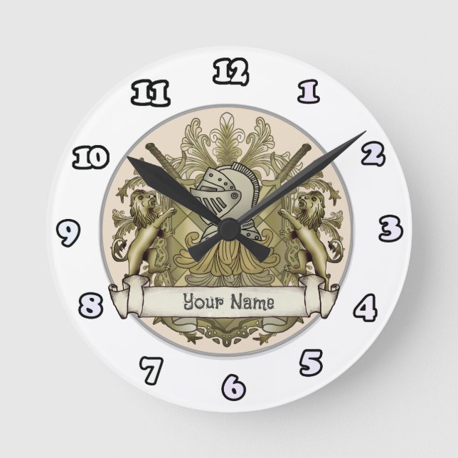 Yellow Knight Family Crest  Surname clock (Front)