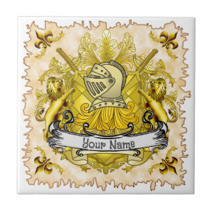 Yellow Knight Family Crest Surname Tile