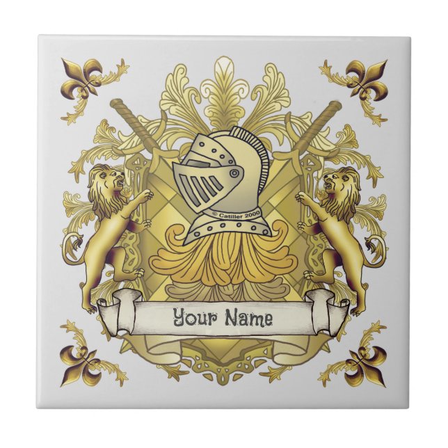 Yellow Knight Family Crest  Surname Tile (Front)