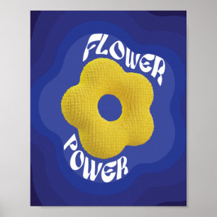 Yellow Knit Flower Power Art Poster, blue gradient Poster