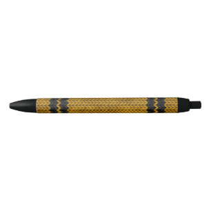 Yellow Knit-look Stripe Pattern Black Ink Pen