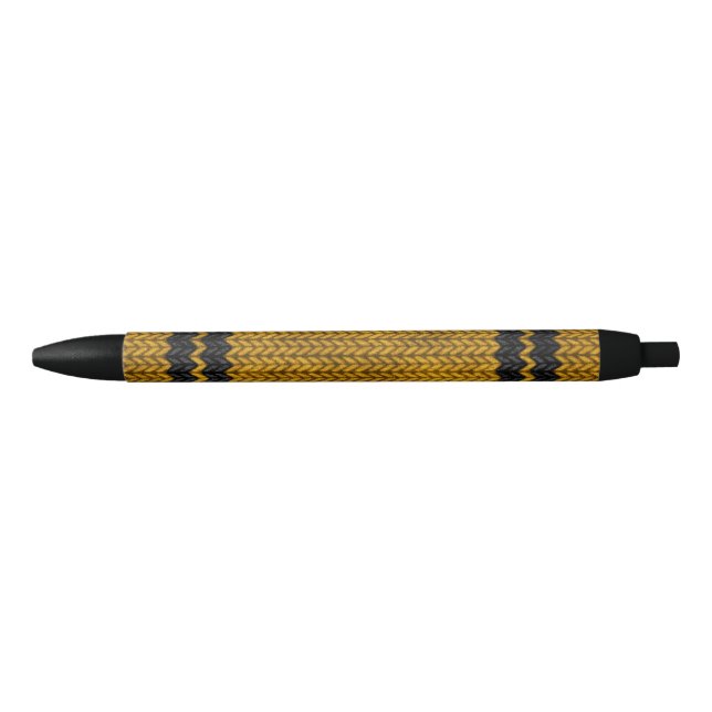 Yellow Knit-look Stripe Pattern Black Ink Pen (Front)