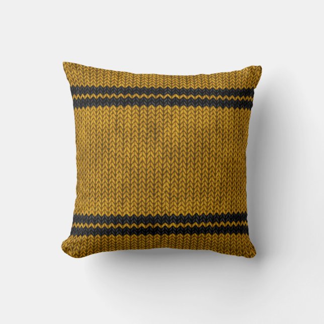 Yellow Knit-look Stripe Pattern Cushion (Front)