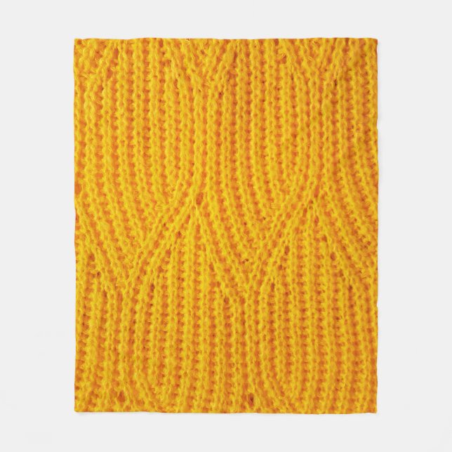 Yellow knitted surface textile material background fleece blanket (Front)