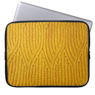 Yellow Knitted: Textile Surface Background. Laptop Sleeve