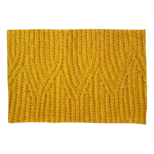 Yellow Knitted: Textile Surface Background. Pillowcase