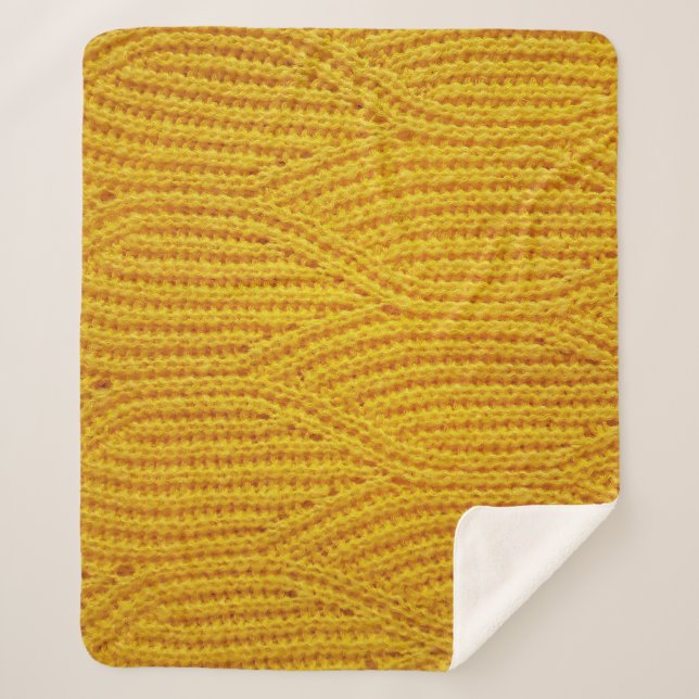 Yellow Knitted: Textile Surface Background. Sherpa Blanket (Front)