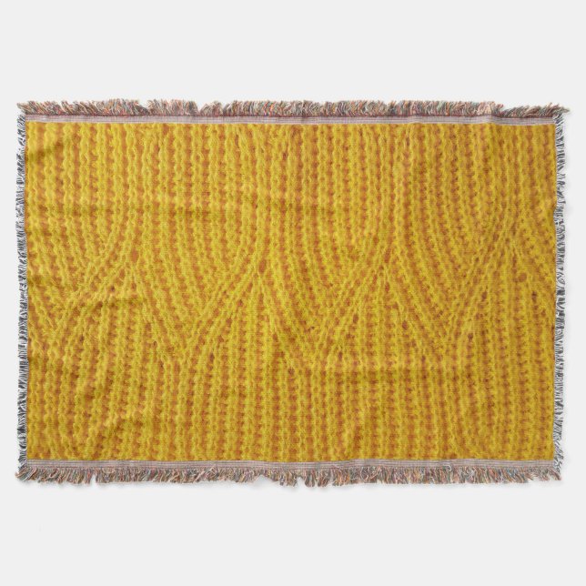 Yellow Knitted: Textile Surface Background. Throw Blanket (Front)