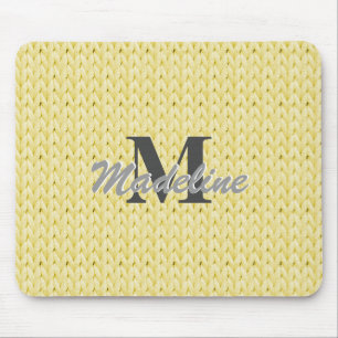 Yellow Knitted Texture Mouse Pad with Monogram