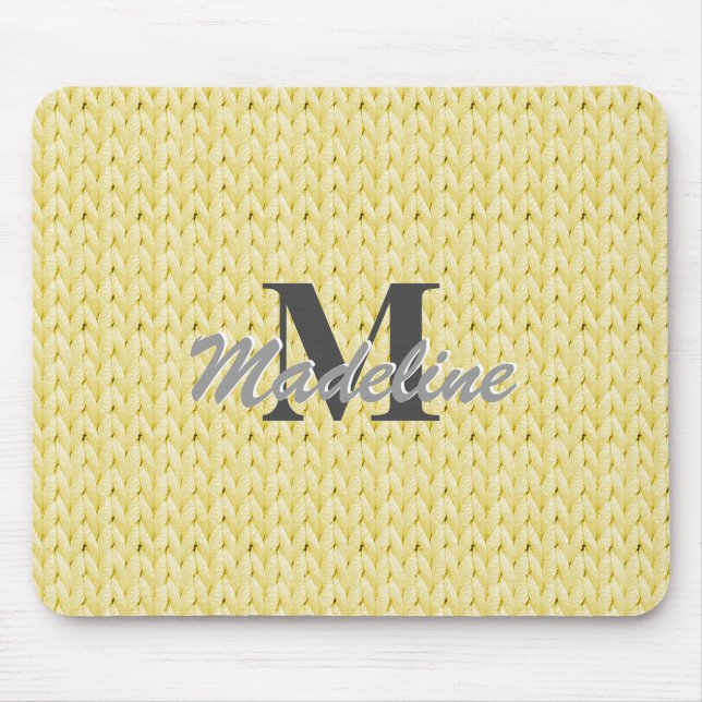 Yellow Knitted Texture Mouse Pad with Monogram (Front)
