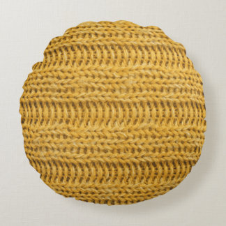 Yellow Knitted Textured Trendy Background Round Cushion