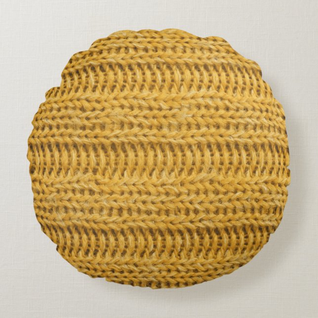 Yellow Knitted Textured Trendy Background Round Cushion (Front)