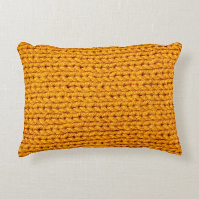 Yellow knitted wool texture background pattern wit decorative cushion (Front)