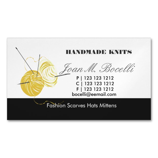 Yellow Knitting Crochet  Yarn Craft Artist Magnetic Business Card (Front)