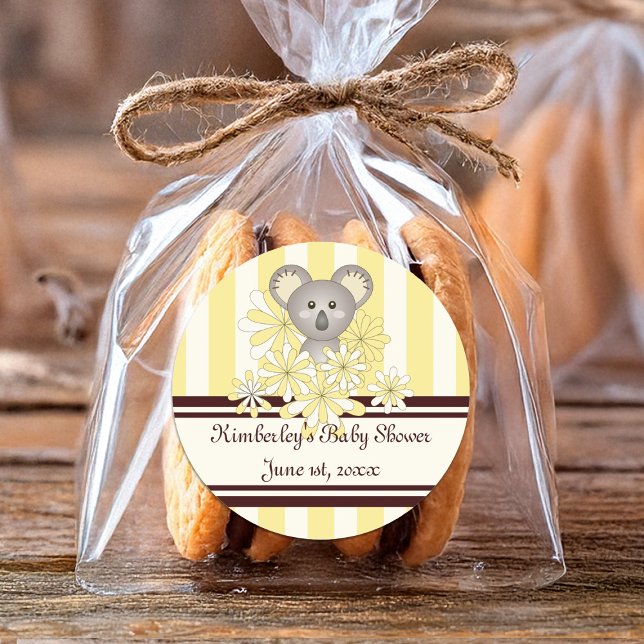 Yellow Koala Gender Neutral Baby Shower / Birthday Classic Round Sticker (Creator Uploaded)