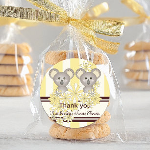 Yellow Koala Twin Baby Shower   Birthday Thank You Classic Round Sticker