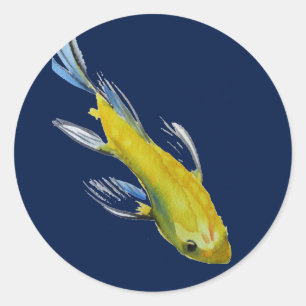 Yellow koi Japanese carp watercolour art fish Classic Round Sticker