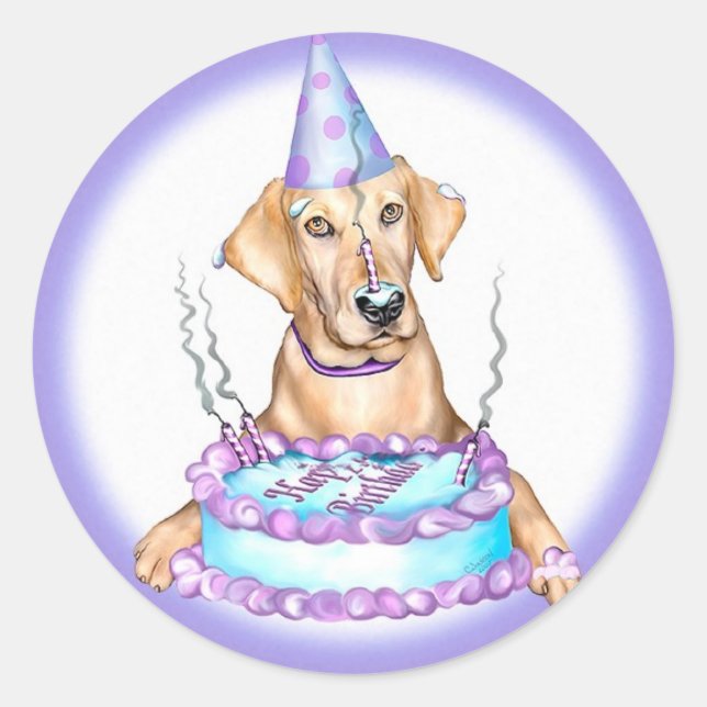 Yellow Lab Cake Face Birthday Classic Round Sticker (Front)