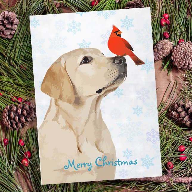 Yellow Lab Christmas Cardinal - Cute Labrador Dog Holiday Card (Creator Uploaded)