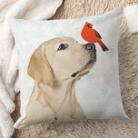 Yellow Lab Christmas Labrador Cushion<br><div class="desc">Decorate your home this holiday season with this adorable Yellow Labrador and Cardinal Christmas pillow and matching decor . This yellow labrador christmas pillow will be a favourite among labrador lovers. Visit our collection for matching yellow lab christmas cards, home decor, and gifts. COPYRIGHT © 2020 Judy Burrows, Black Dog...</div>