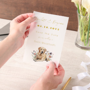 Yellow Lab Dog and Wildflowers Save the Date Vellum Invitations