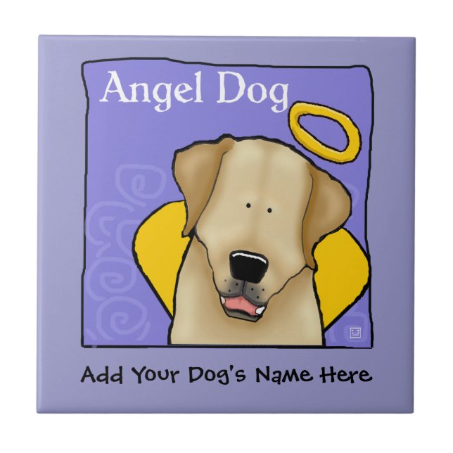 Yellow Lab Dog Angel Personalise Ceramic Tile (Front)