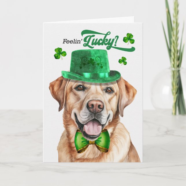 Yellow Lab Dog Feelin' Lucky St Patrick's Day Holiday Card (Front)