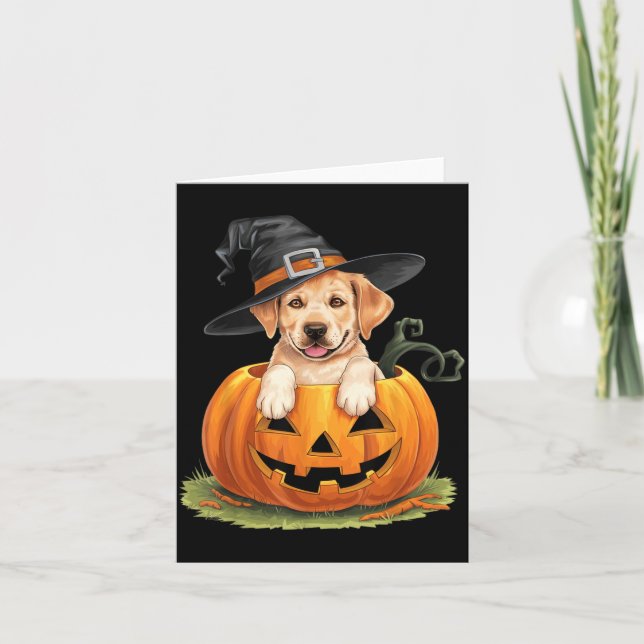 Yellow Lab Dog Halloween Pumpkin Card (Front)