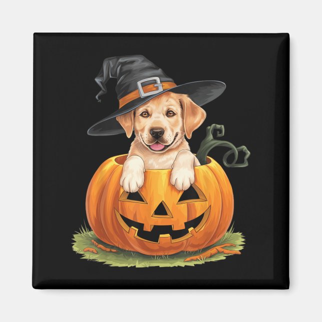 Yellow Lab Dog Halloween Pumpkin Magnet (Front)