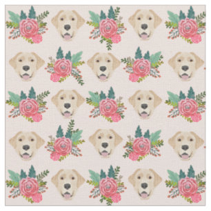 Yellow Lab dog pink florals Fabric