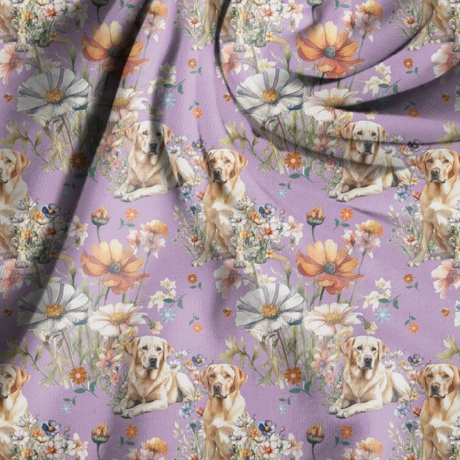 Yellow Lab Dogs n Wildflowers Pattern Fabric (Creator Uploaded)