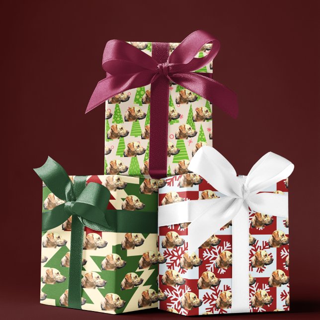 Yellow Lab Festive Christmas Dog Wrapping Paper Sheet (Christmas wrapping paper with a yellow lab theme.)