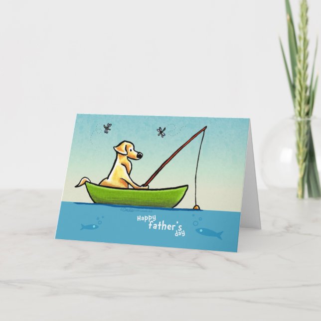 Yellow Lab Fishing Off-Leash Art™ Fathers Day Card (Front)