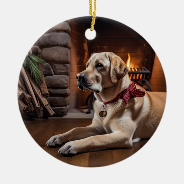 Yellow Lab Holiday Ceramic Tree Decoration (Front)