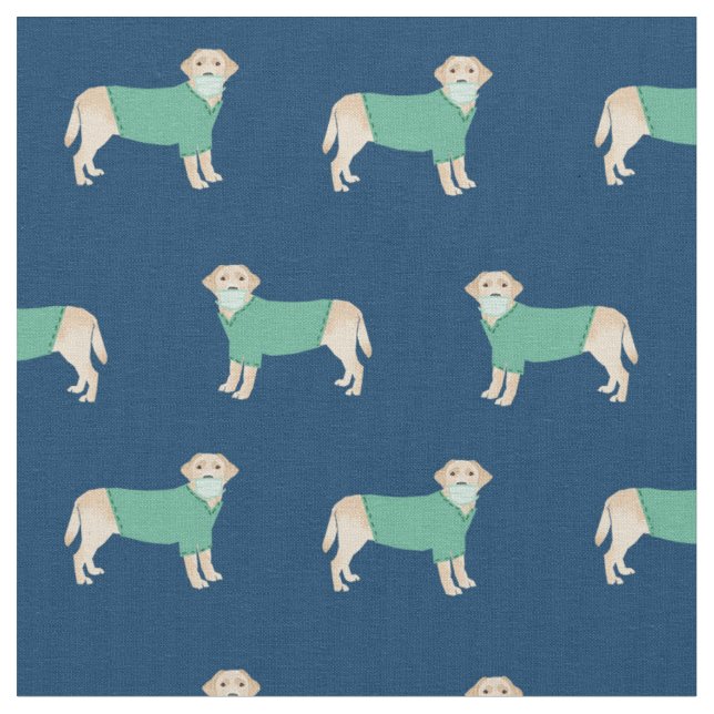 Yellow Lab in Scrubs navy blue Fabric (Close Up)