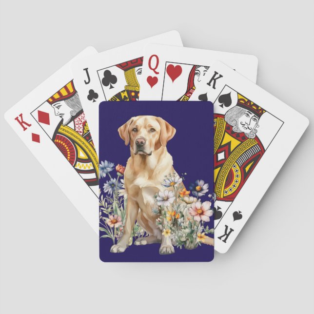 Yellow Lab in Wildflowers Playing Cards (Back)