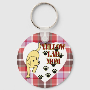 Yellow Lab Mum Heart and Plaid Key Ring