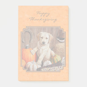 Yellow Lab Pup and Pumpkin Harvest Orange Post-it Notes