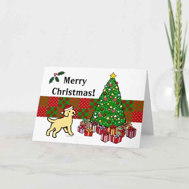 Yellow Lab Puppy and Christmas Tree Holiday Card (Front)