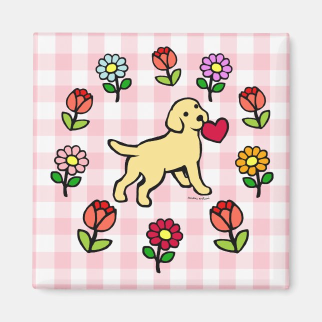 Yellow Lab Puppy and Red Heart Magnet (Front)