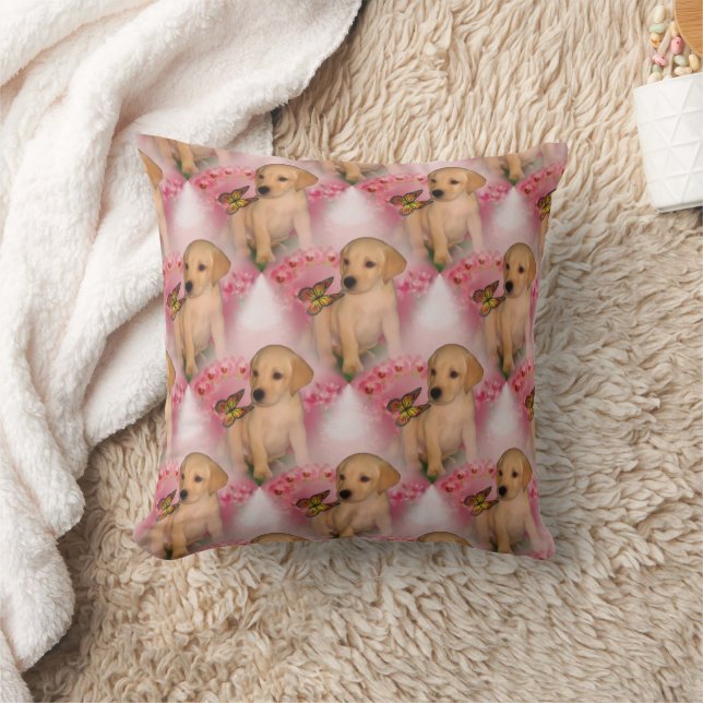 Yellow Lab Puppy Butterfly Animal Pattern Cushion (Blanket)