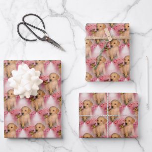 Yellow Lab Puppy Butterfly Animal Pattern  Wrapping Paper Sheet