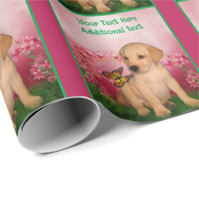 Yellow Lab Puppy Dog Art Personalised Wrapping Paper (Roll Corner)