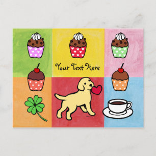 Yellow Lab Puppy Heart Cartoon Postcard